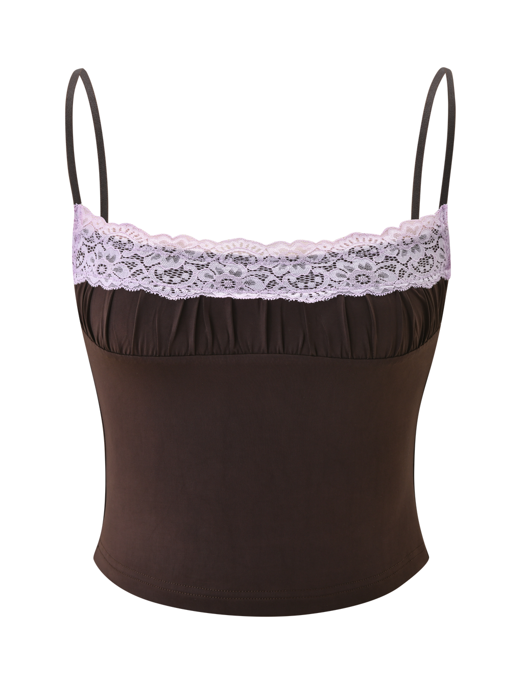 PARISA LACE RUCHED CAMI - BROWN AND LILAC